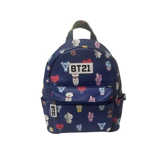 BT21 BTS Allover Print Character Faux Leather Mini Backpack Collectible KPOP - Picture 1 of 7